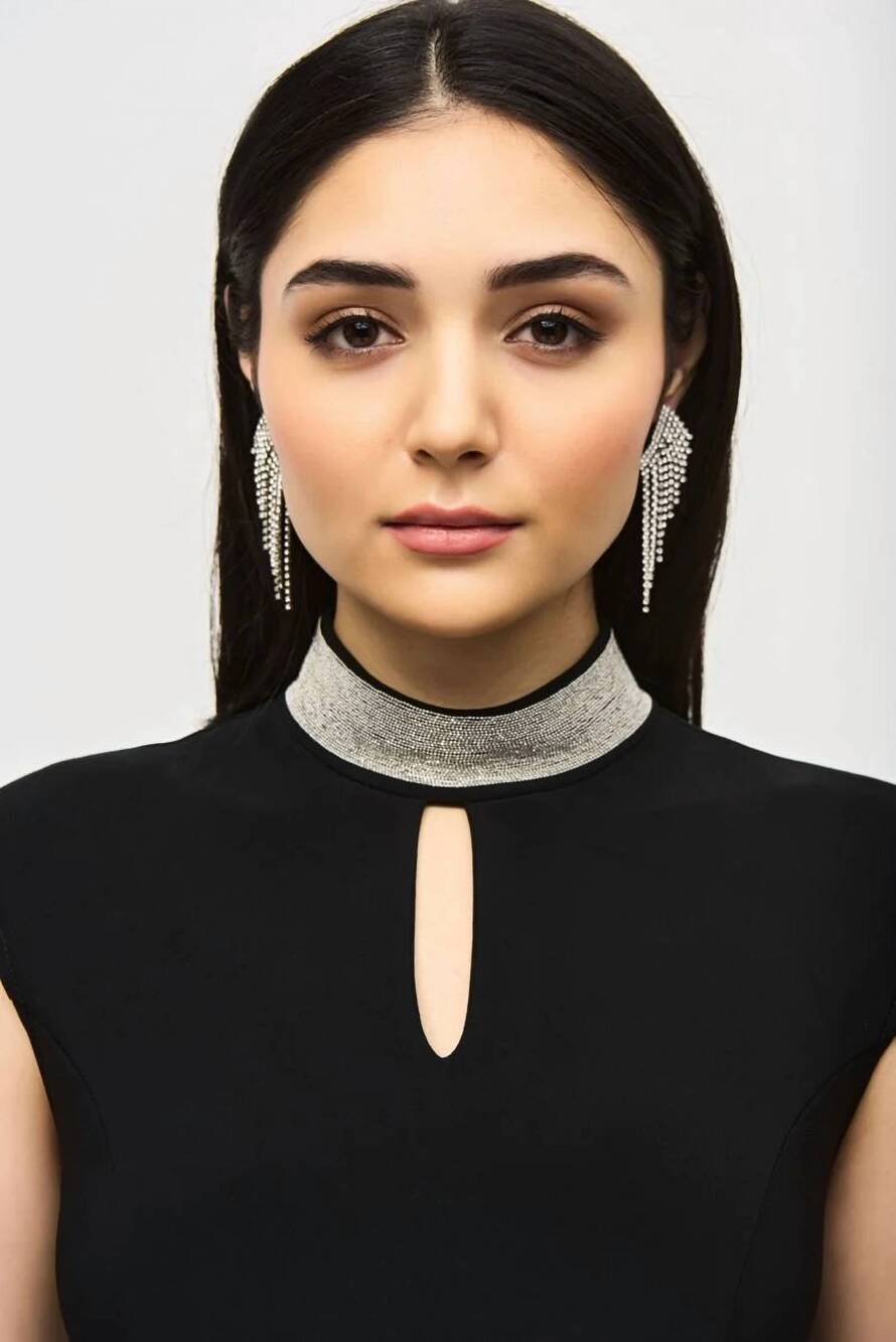 NEW JOSEPH RIBKOFF embellished choker collar sheath dress in black - Picture 6 of 7